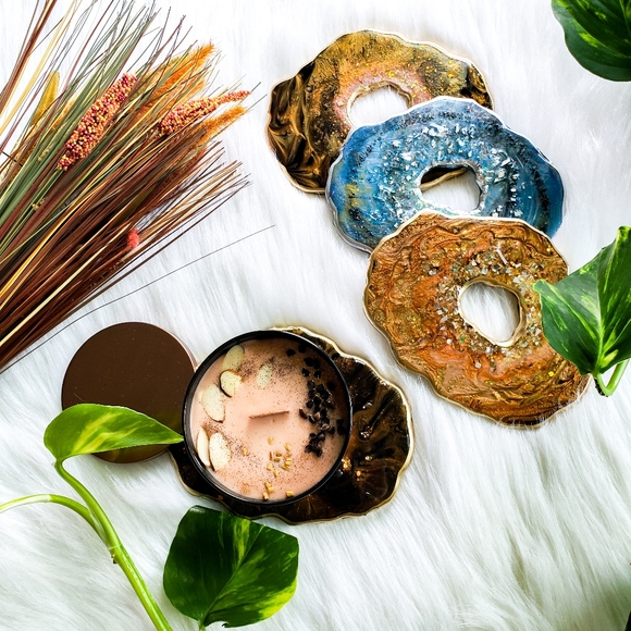 Candle Coaster, Resin Mini Geode, Brown - Picture 7 of 7